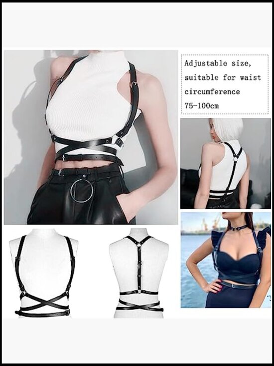 Faux Leather Body Harness Belt Adjustable Punk Goth Chest Straps Harness for